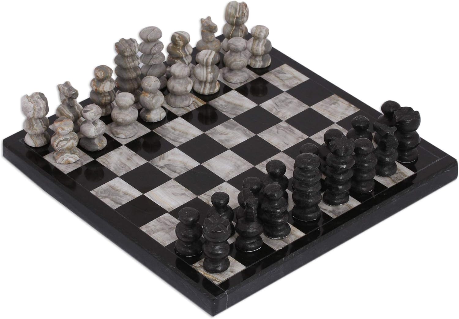 NOVICA Black and Grey Challenge (7.5 in.) Marble Chess Set