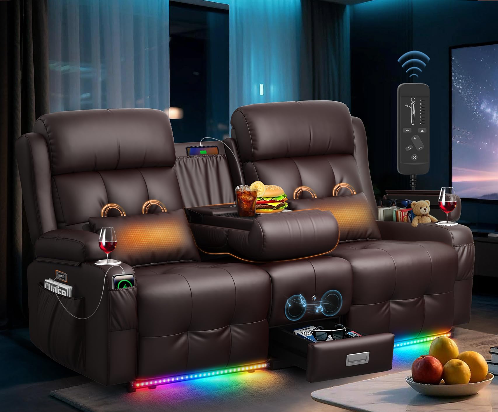 RV Loveseat Recliner Sofa, Home Theater Seating with Heat Massage