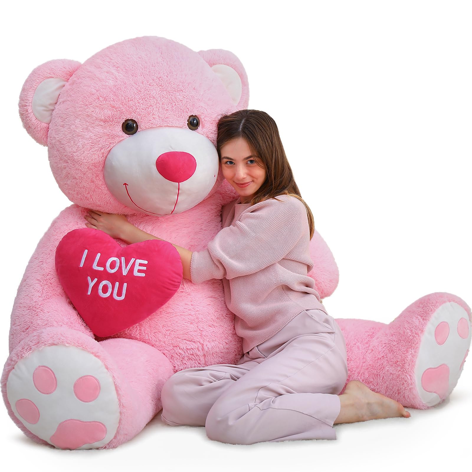 MaoGoLan Big Teddy Bear 52 inches Stuffed Animal, I Love You Red Heart Giant Pink Teddy Bear Plush Toy, Large Stuffed Animal Gift for Girlfriend, Boyfriend, Kids