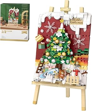Mini Building Christmas Tree 3D Painting Block Set, 667PCS DIY Creative Stereograph Building Model Kit, MOC Construction Toy, Not Compatible with Maior Brands Building Bricks