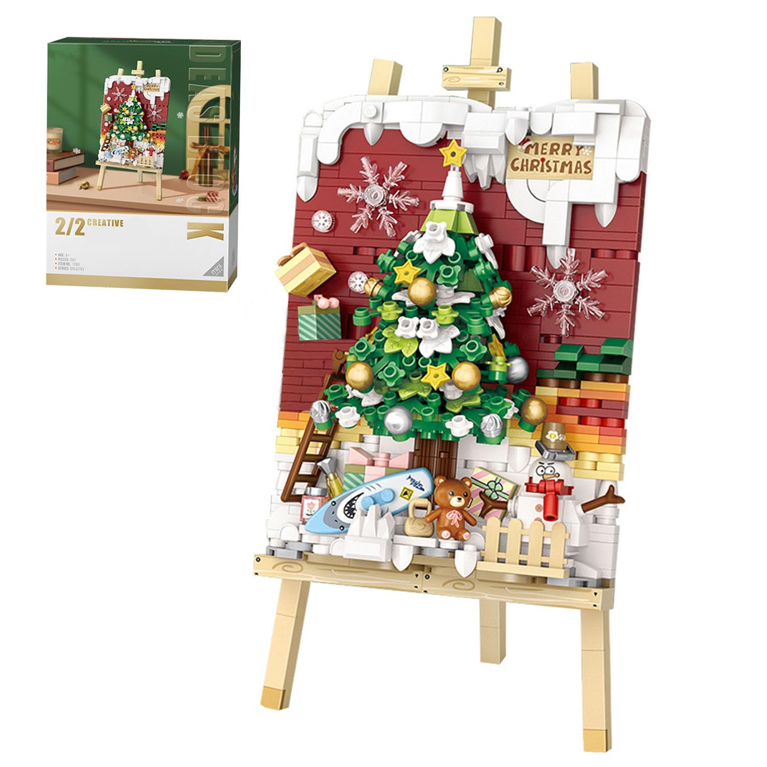 YILETKC Mini Building Christmas Tree 3D Painting Block Set, 667PCS DIY Creative Stereograph Building Model Kit, MOC Construction Toy, Not Compatible