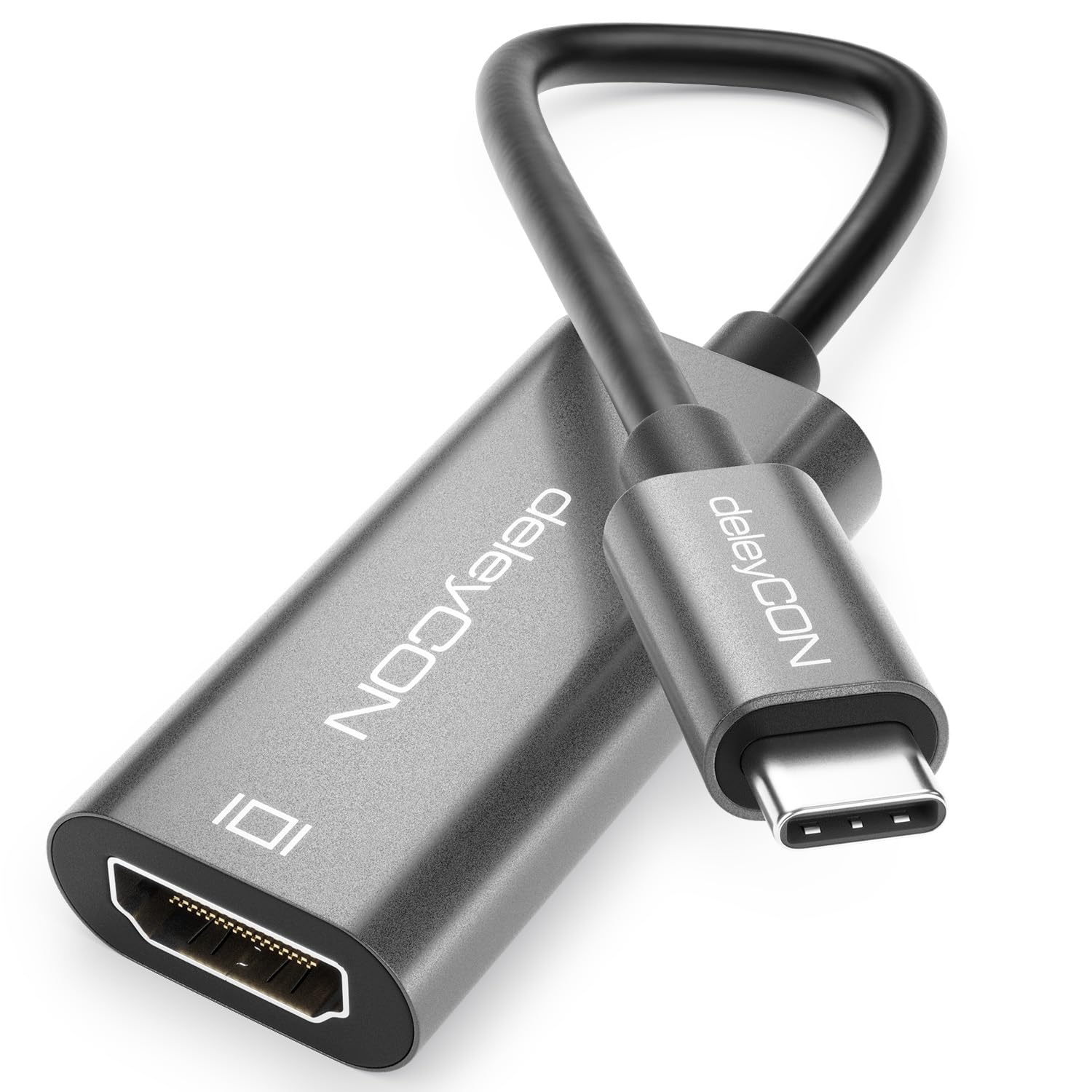 deleyCON 0,5m Cavo USB‑C a HDMI Corto 4K UHD 60Hz (Alluminio, Intrecciato) - per Monitor/TV/Proiettore HDMI, Compatibile con Thunderbolt 3/4, iPhone 17 /16/15, MacBook, iPad Pro/Air, Galaxy S25/S24