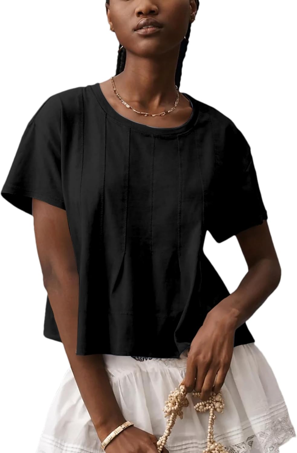 OPCAKM Womens Summer Pleated Swing Tee Casual Babydoll Peplum Tunic Shirts Tops