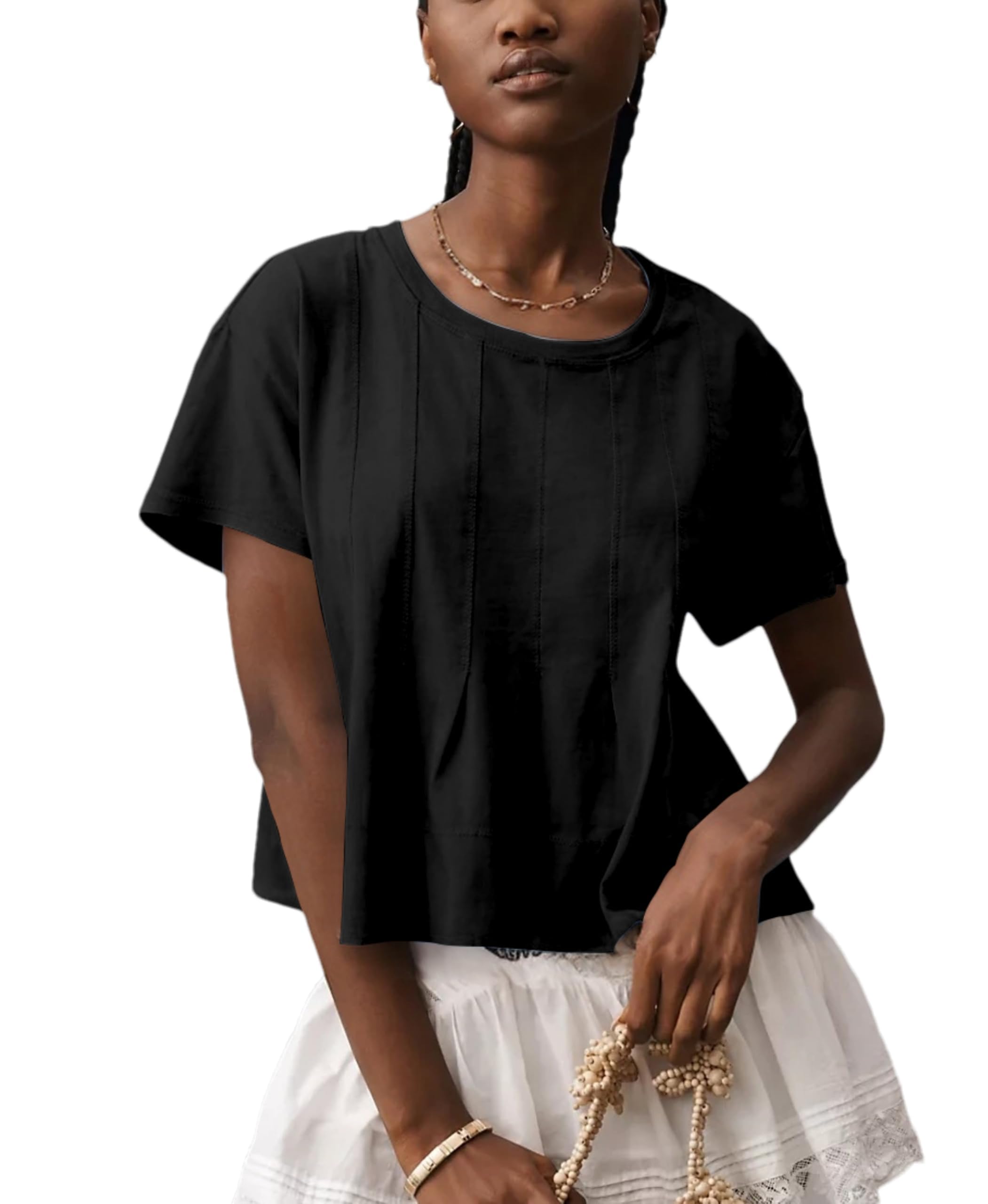 OPCAKM Womens Summer Pleated Swing Tee Casual Babydoll Peplum Tunic Shirts Tops