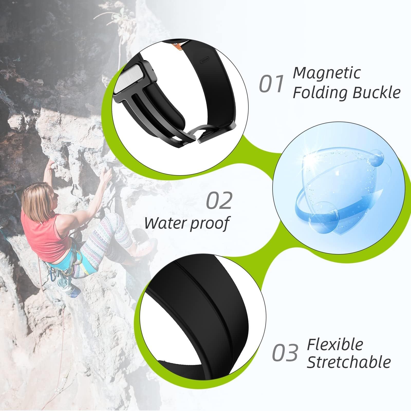 Cinturini in silicone da 20 mm 22 mm, cinturini per orologi sportivi a sgancio rapido con fibbia pieghevole magnetica per uomo donna