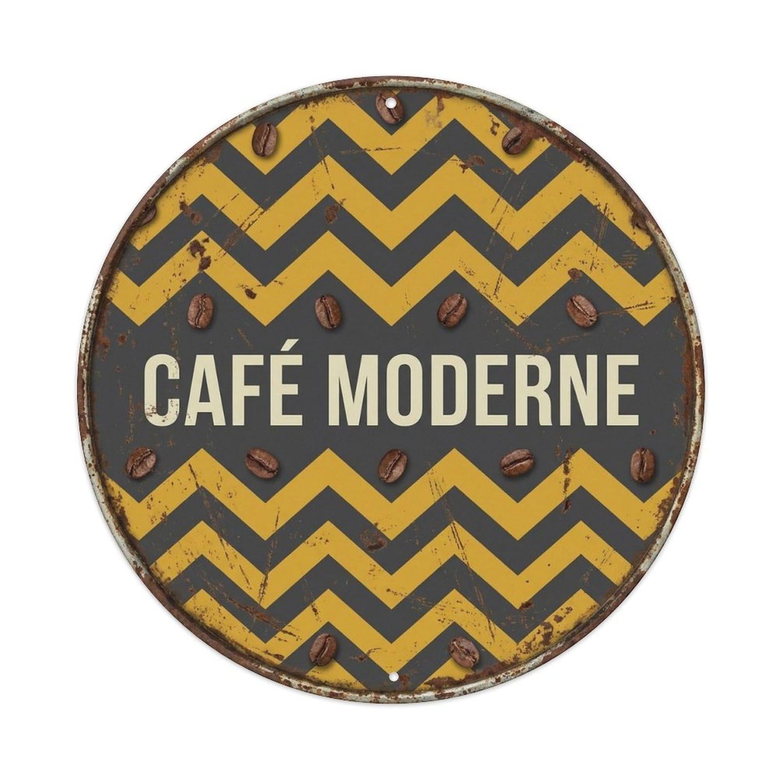 Shopfront Moka Pot Chevron Coffeehouse Modern Espresso Metal Tin Sign Plaque Wall Decor for Cafe, Man Cave, Club Bar, Office, Home Garden Round Metal Poster 8x8Inch