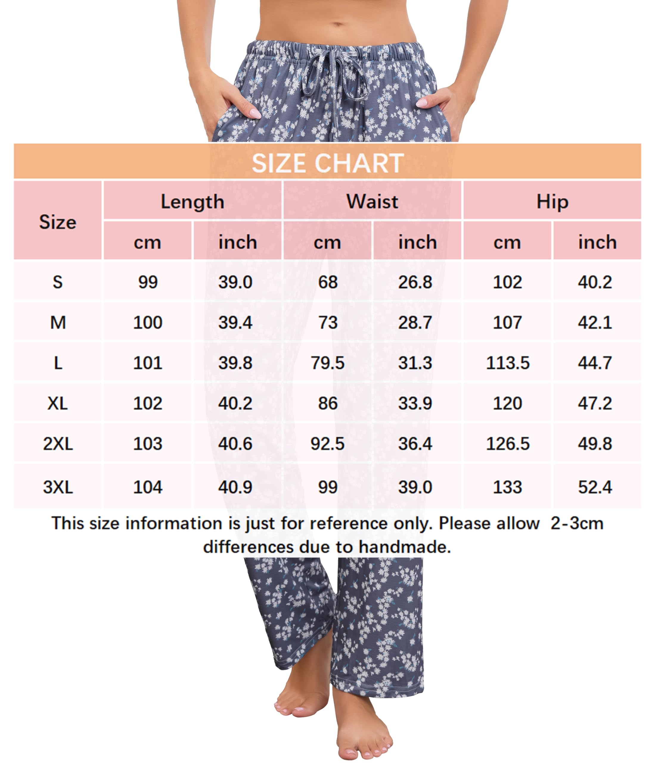 Vlazom Pantaloni Lunghi da Notte Donna in Cotone Morbidi con Stampa Elegante e Caduta Naturale