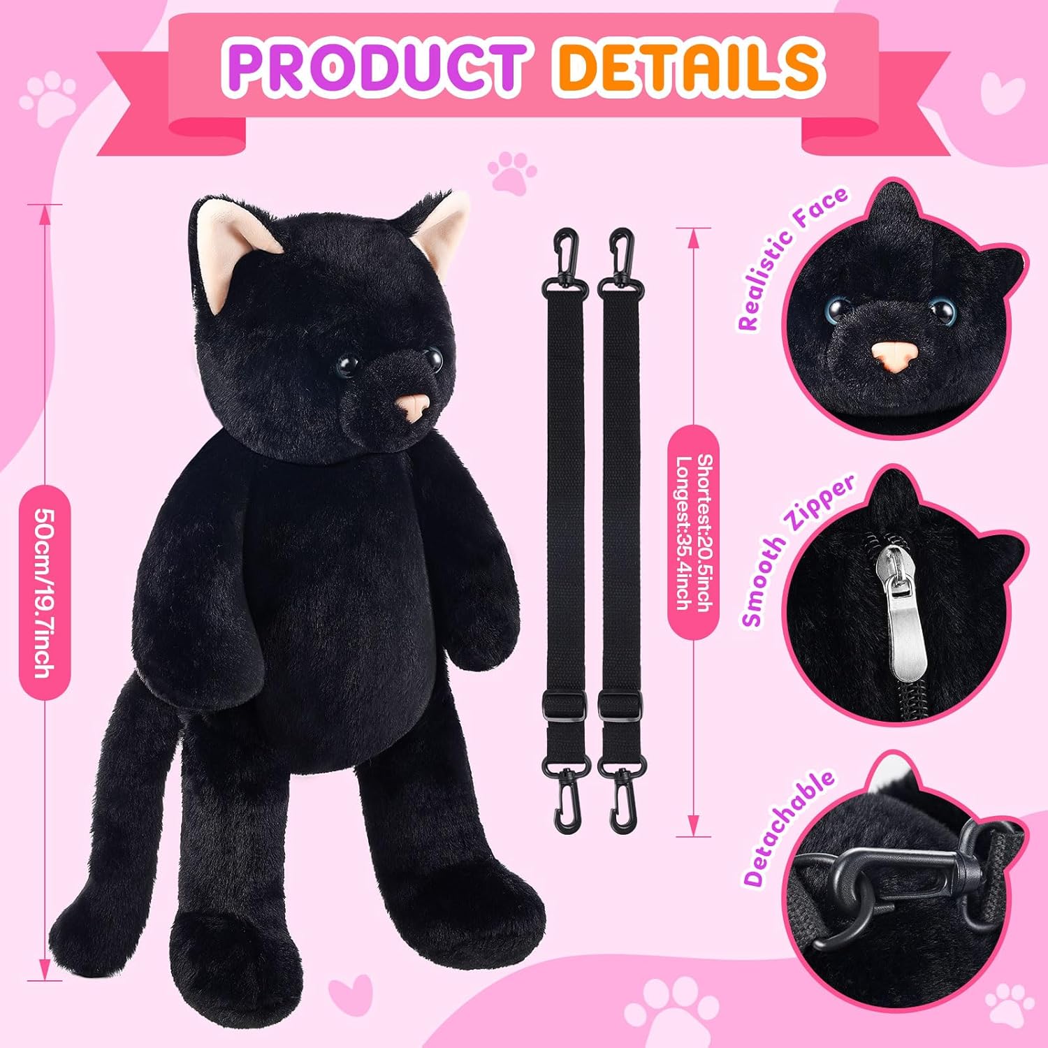 Cat Shaped Purse for Women Crossbody Bag Plush Black Funny Furry Fuzzy Shoulder Bag Cute Animal Purse(Black Cat) - Image 2