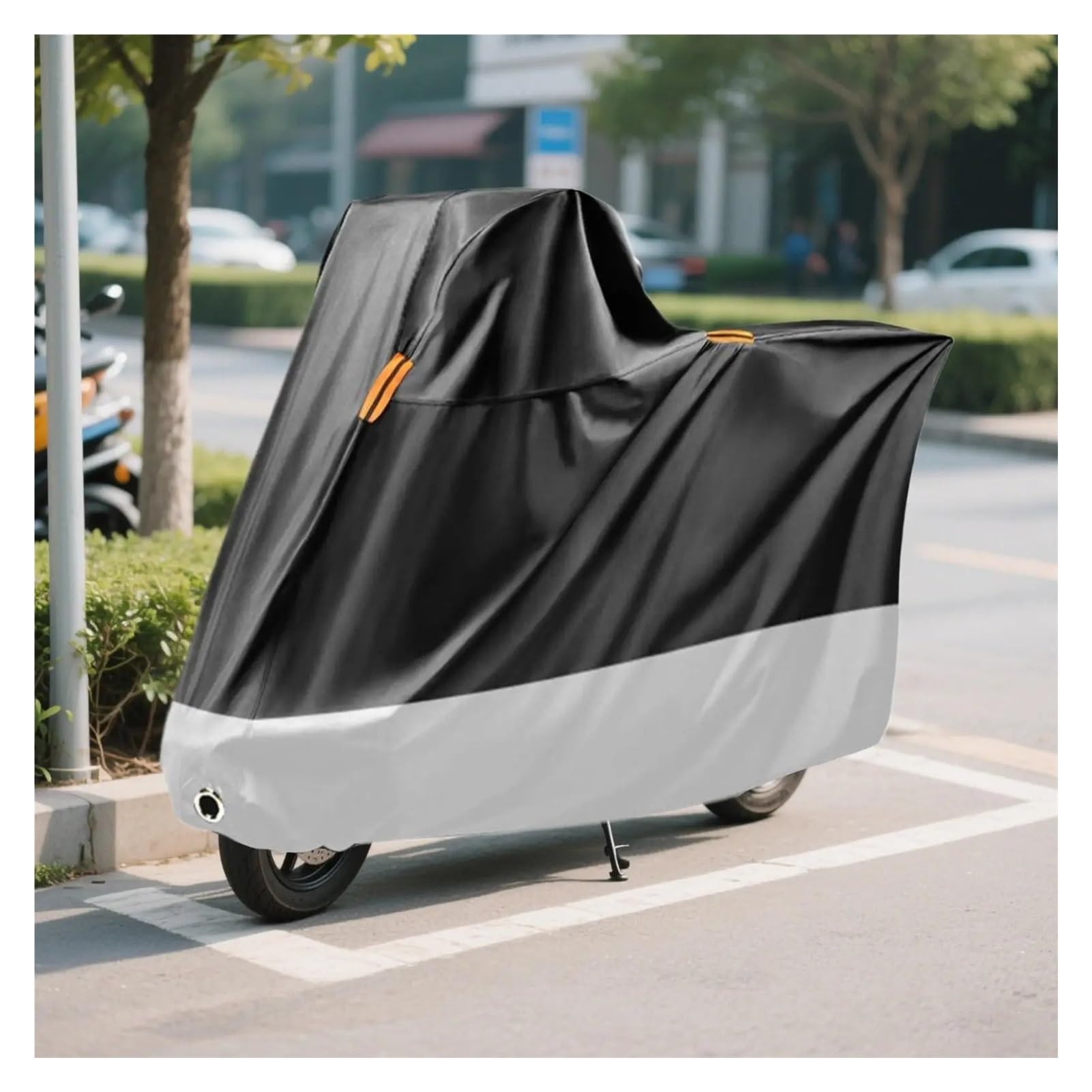 Motorradplane mit Schlossloch Für Wüstenroller Wasserdicht Für Touren Motorradschutz Winddicht Schützender Schattenschutz Tragbares Motorrad(Black Orange M)