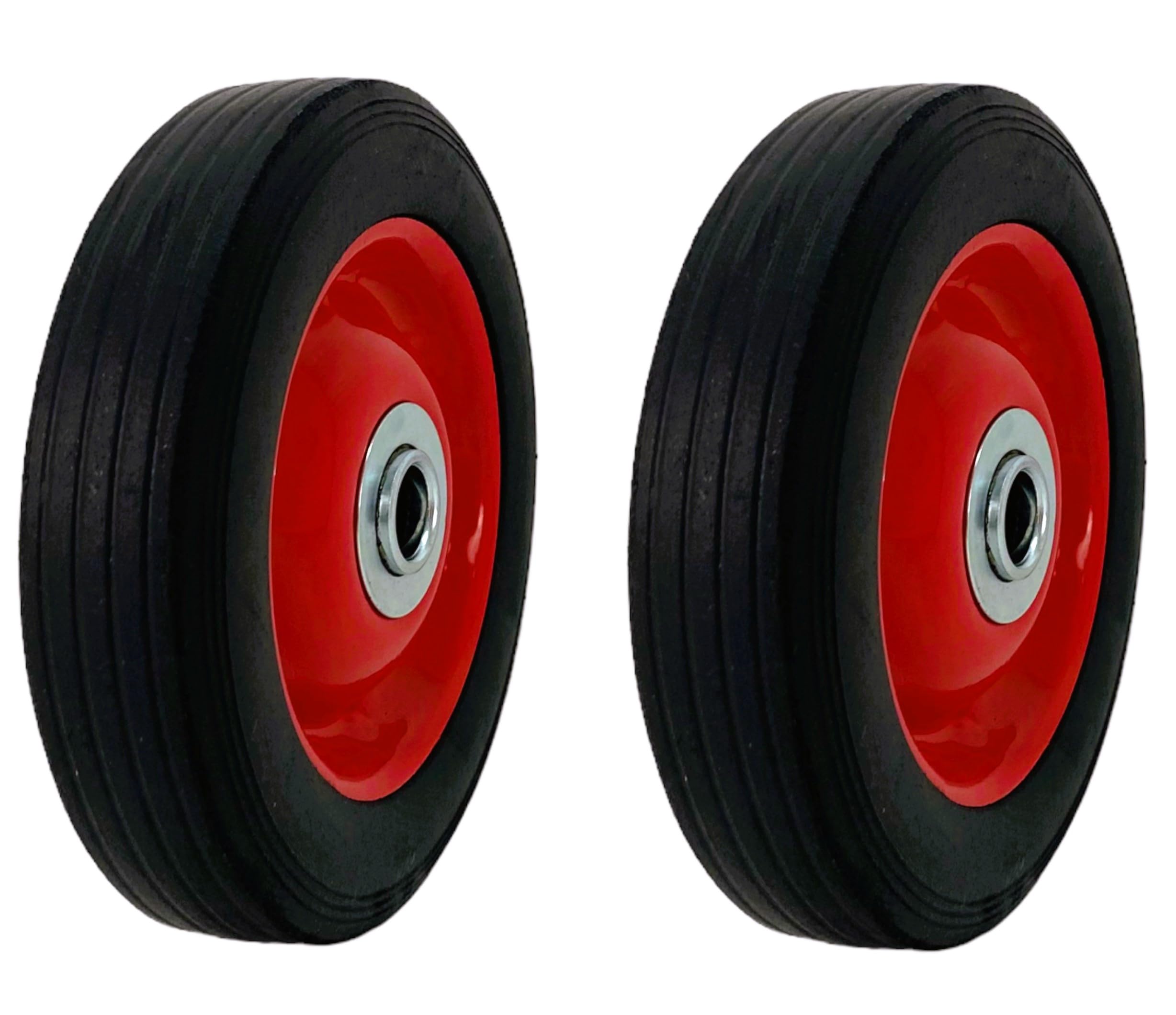 Set of 2 Wheelbarrow Wheels, Lawn Mower Solid Rubber Tires, 6 - 1.3 Inches, 15 mm Axle, Up to 150 kg, Size 150-30 mm