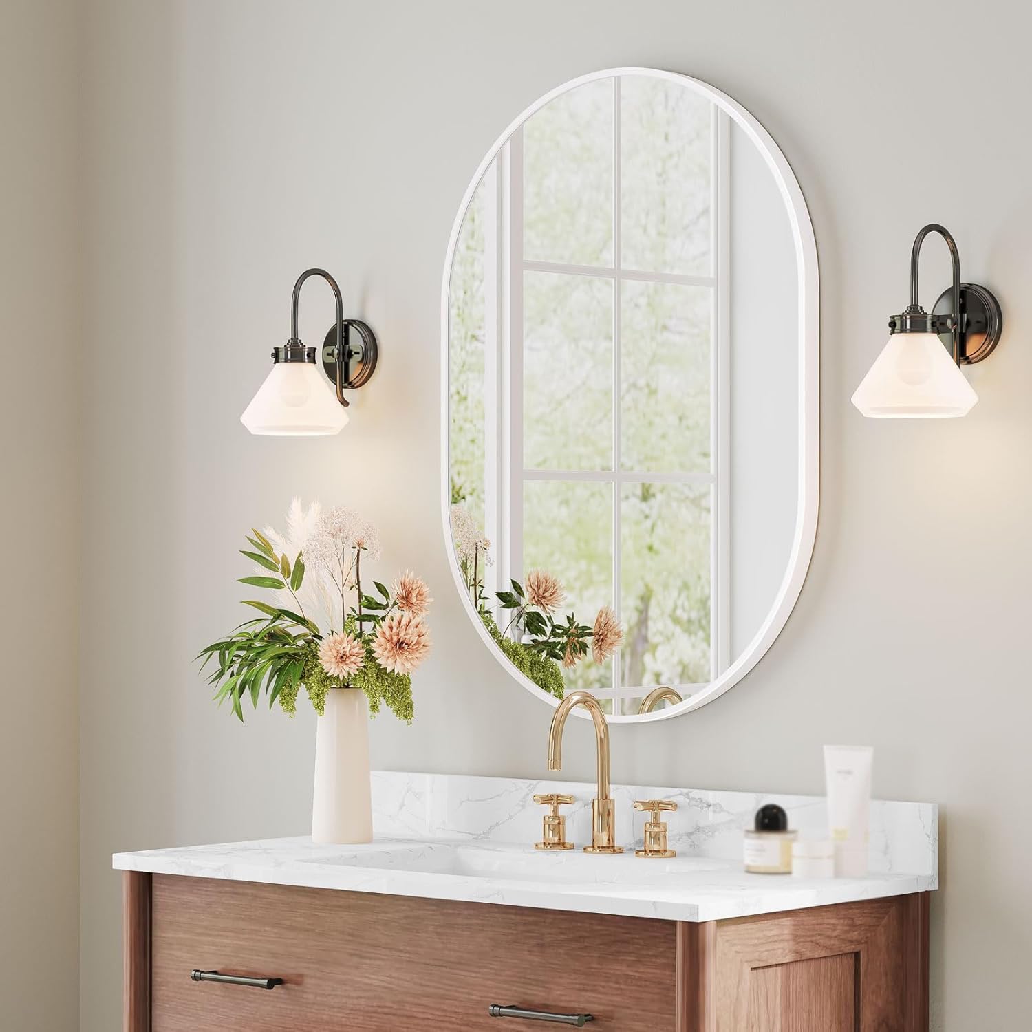 BKSXSOP Wall mounted oval mirror, horizontal/vertical makeup shaving bathroom aluminum frame decorative dressing table hanging mirror for living room, bedroom, corridor