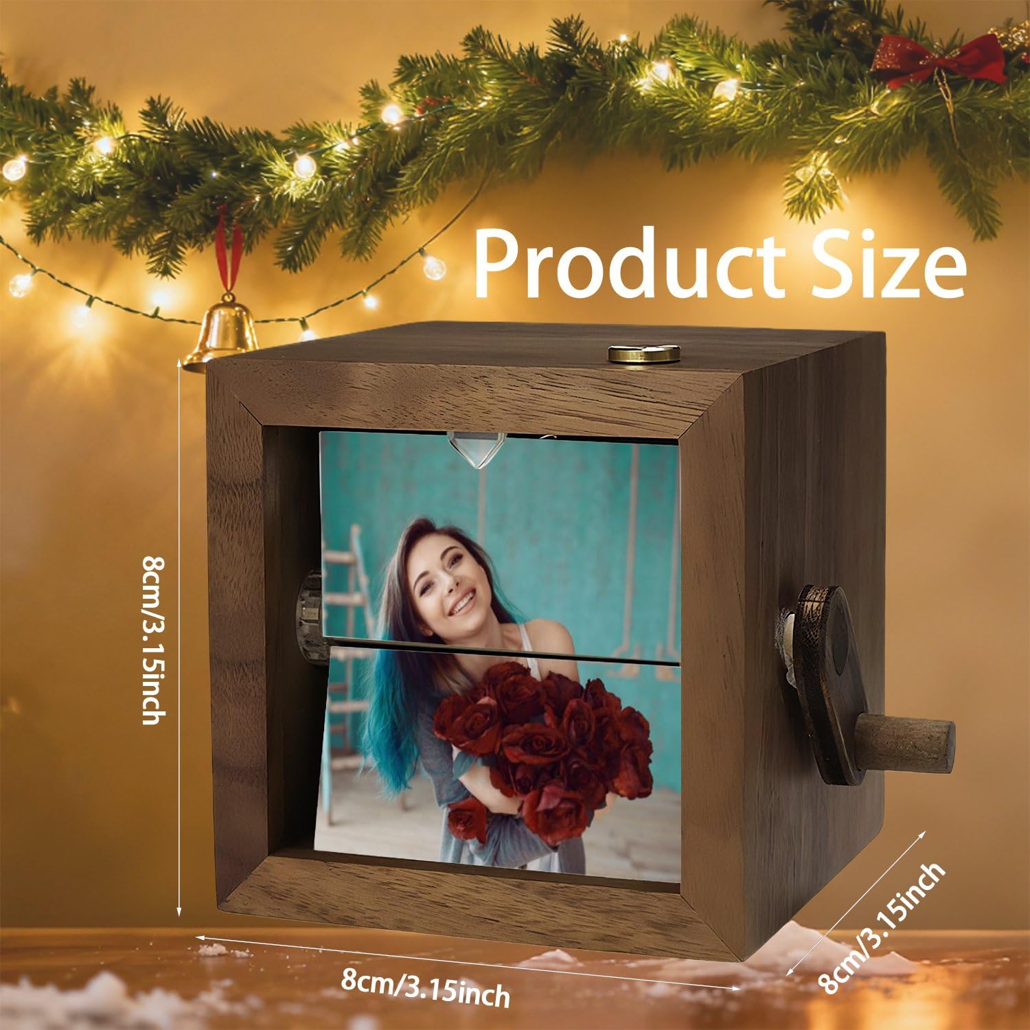 Caja de movimiento artística personalizada con LED, caja de fotos con movimiento de manivela personalizada, edición romántica, caja de recuerdos de aniversario romántica personalizada (con LED, 16