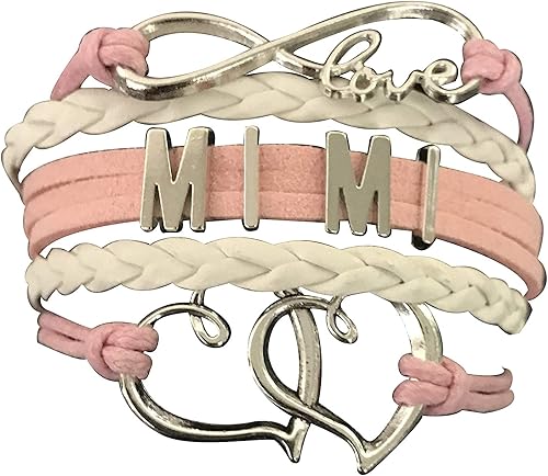 Mimi - Pulsera de infinito rosa para mujer, joyería Mimi, regalo para abuela, joyería de abuela, revelación de género, Silicona, cuero