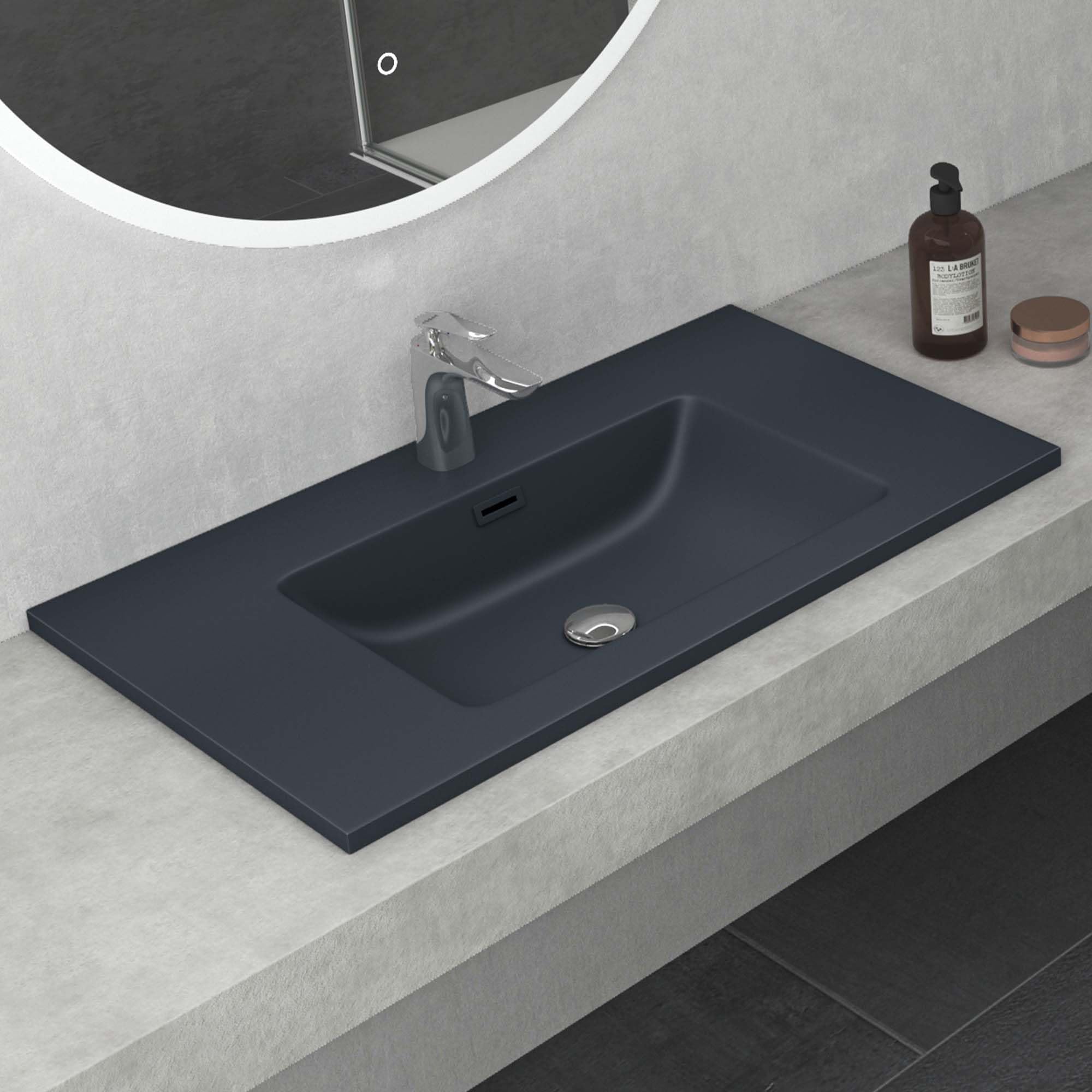 Mai & Mai Waschbecken Einbauwaschbecken Colossum02-800, BTH: 80x48x15,5cm, Waschtisch Einbauwaschtisch aus Mineralguss in matt Anthrazit