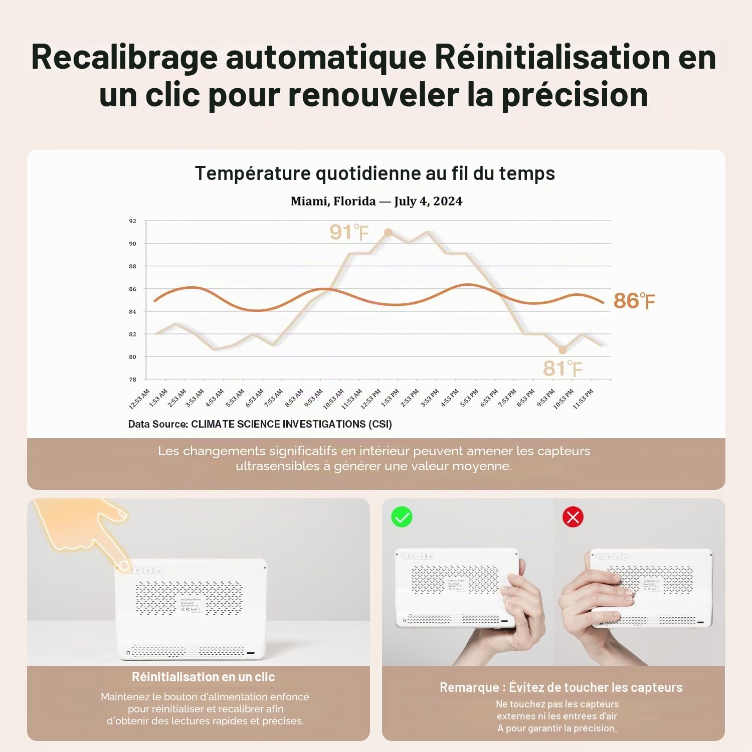 bonoch Appareils Mesurant Qualité Air Intérieur 16en1,7" Détecteur CO2 12h