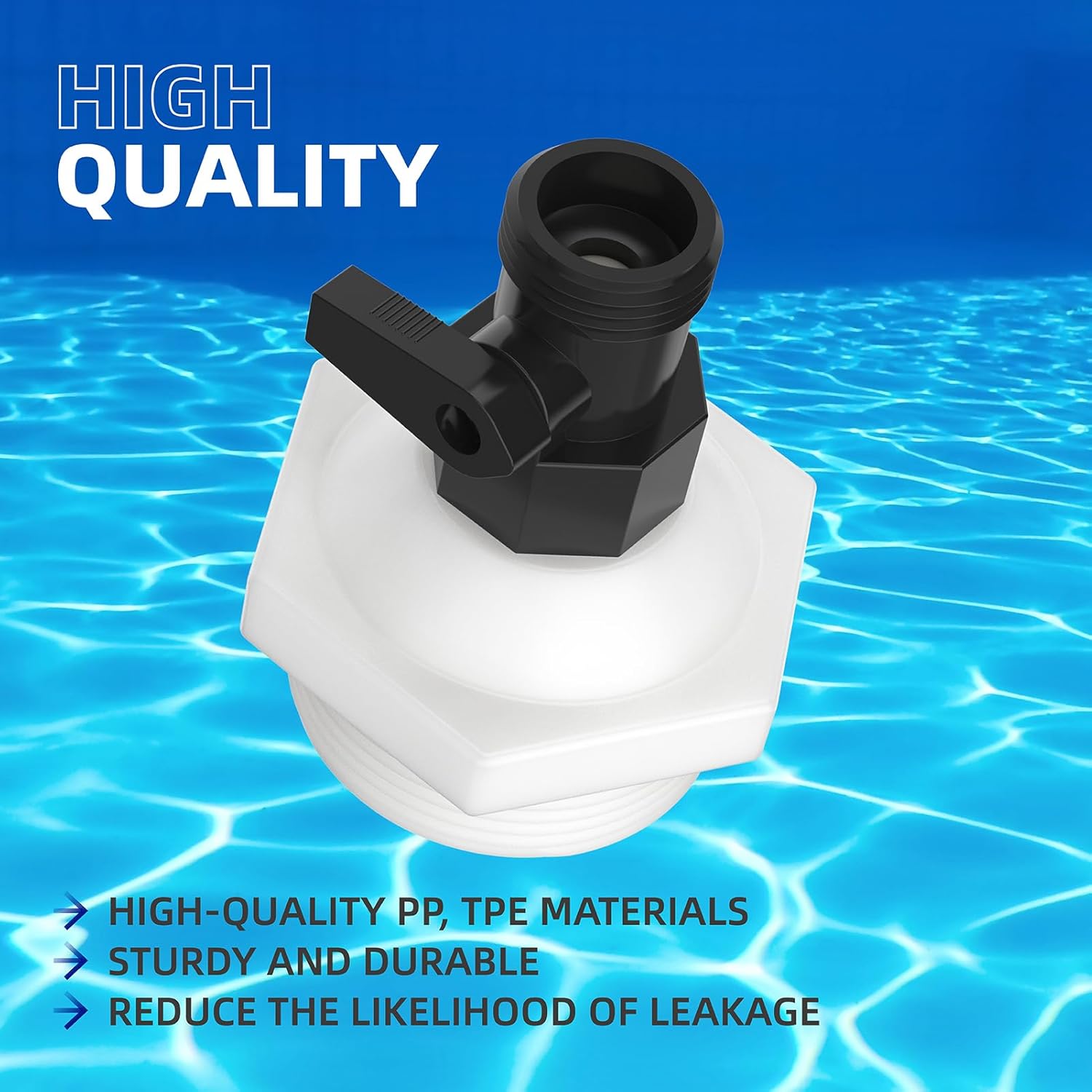 1.5" Pool Drain Connector Adapter with 3/4" Plastic Garden Hose Shut-Off Ball Valve Compatible with Coleman Pool Hose Fitting for Above Ground Pool, Garden Hose Standard Water Shutoff Valve