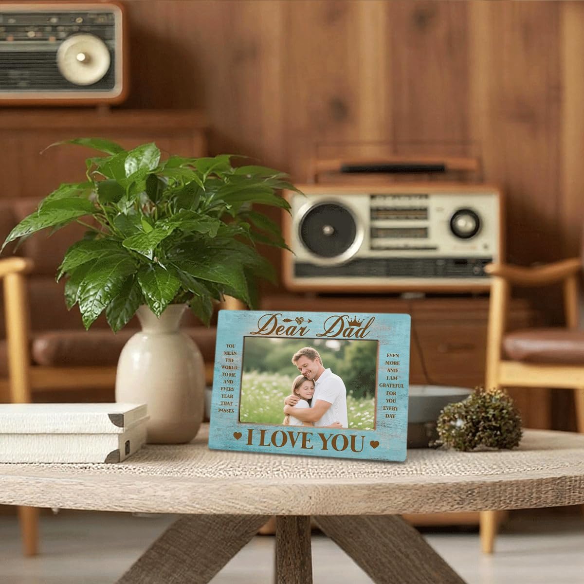 Wooden Photo Frame Decor Gift For Dad Dear Dad You Mean The World To Me Heartfelt Father’s Day Birthday Thanksgiving Christmas Gift For Father Photo Frame To Home Office Table Decor 8X6 Inches - Image 5