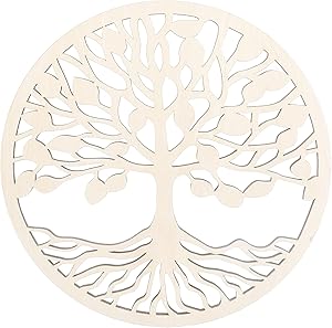 GLOBLELAND 12Inch Tree of Life Wooden Wall Art Sacred Geometry Home Decor, Laser Cut Wooden Wall Sculpture for Wall Hanging Decor Art Home Decoration