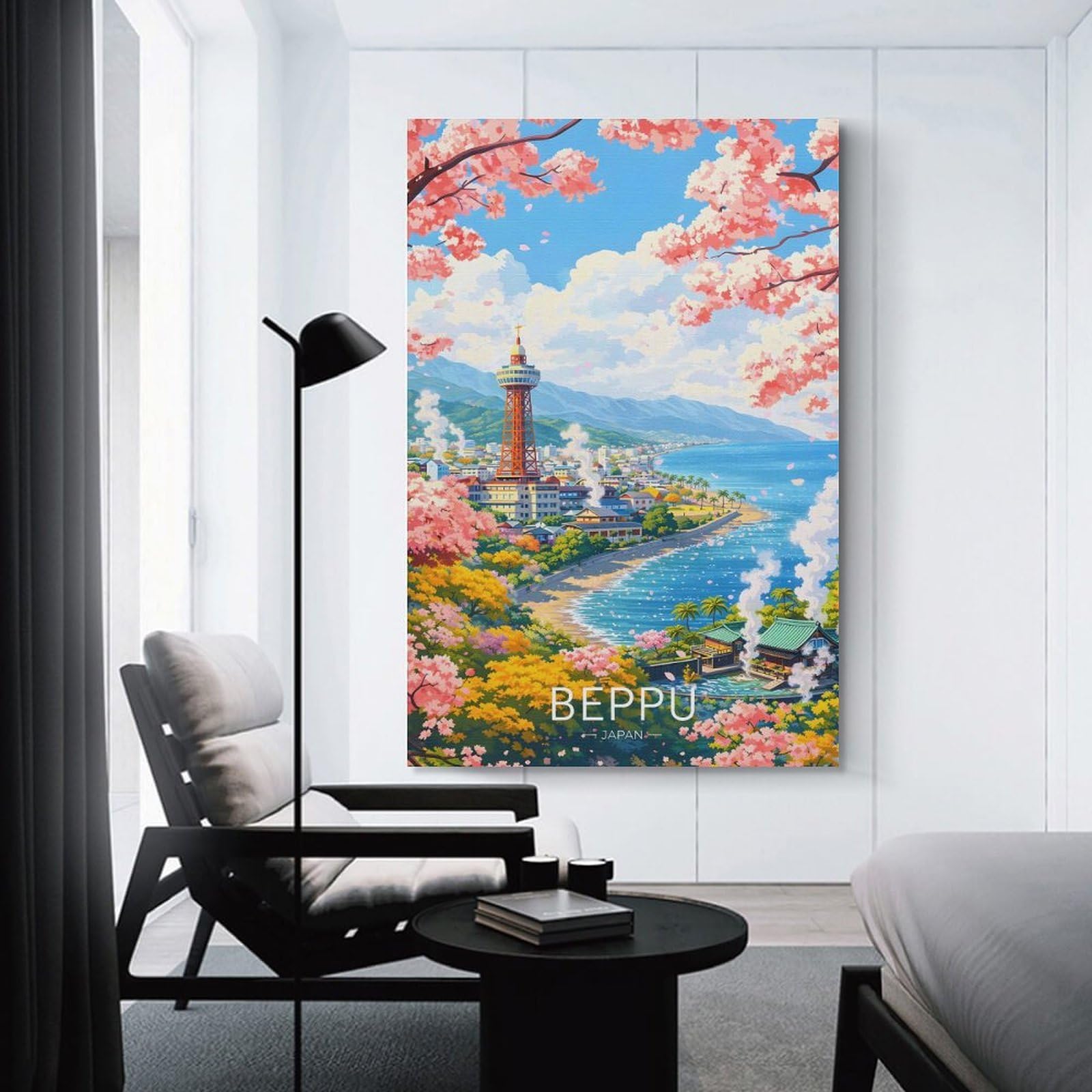 Junmoney Beppu, Japan Cherry Blossom Scenery Canvas Wall Picture, 16x24inch(40x60cm), for Entrance Spaces, Stair Walls Or Halls, A Stylish Accent for Home Entrances