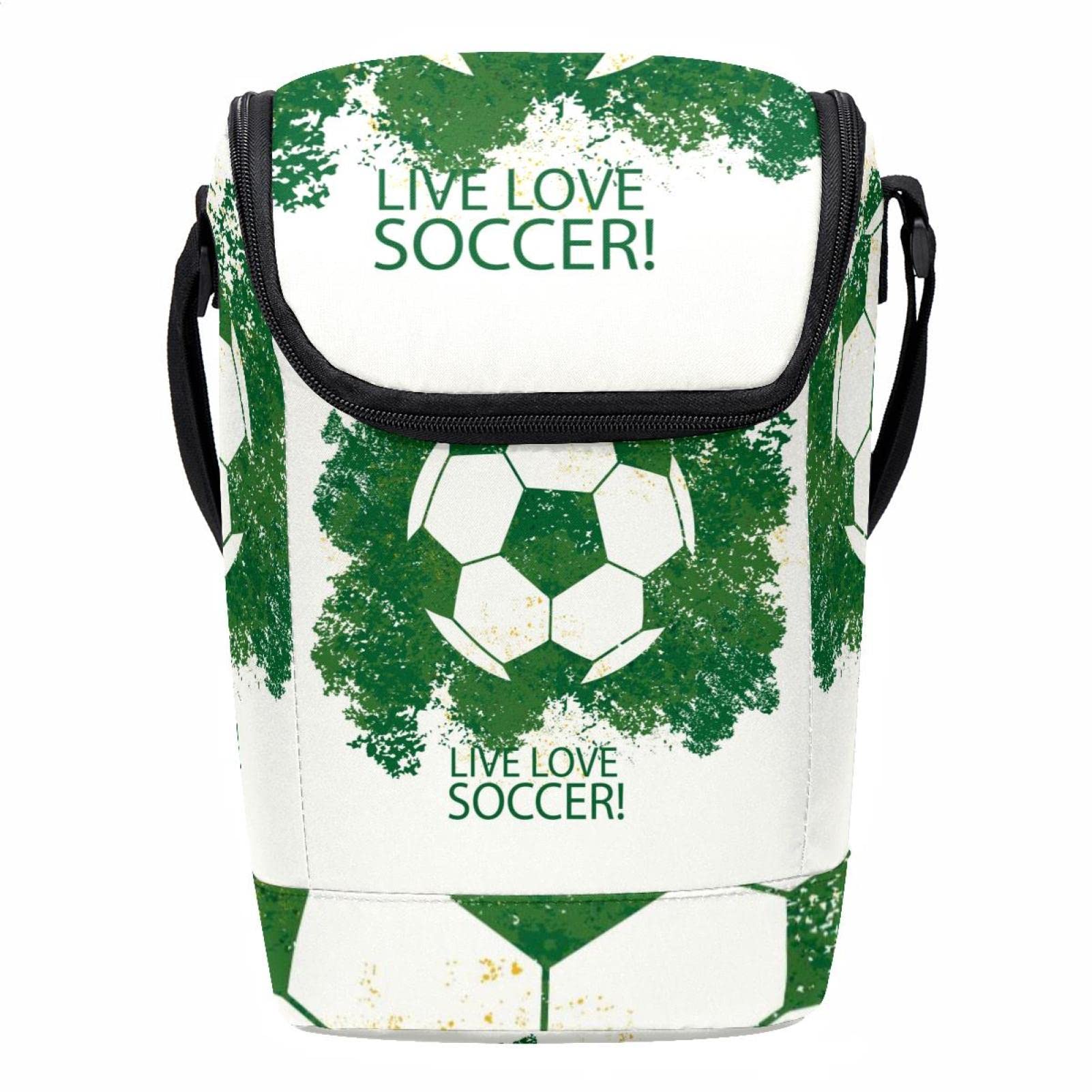 Bolsa de almuerzo verde para el trabajo, lonchera Love Soccer portátil y limpia