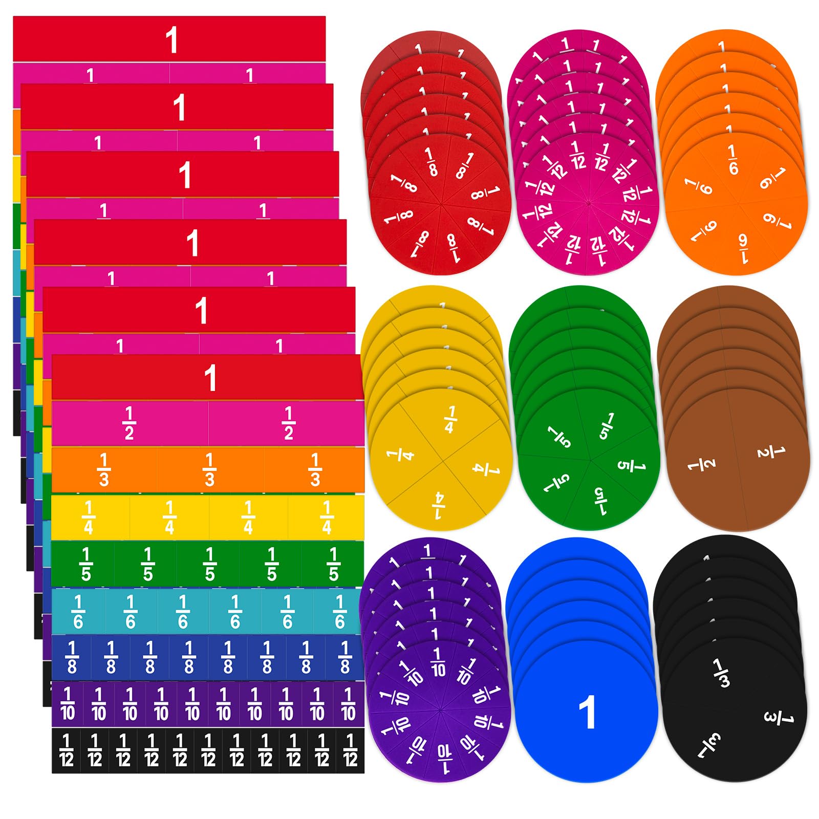 12 Sets Fraction Bars Include 6 Sets Fraction Tiles and 6 Sets Fraction Circles for Math Classroom Foam Fractions Manipulatives Math Manipulatives for