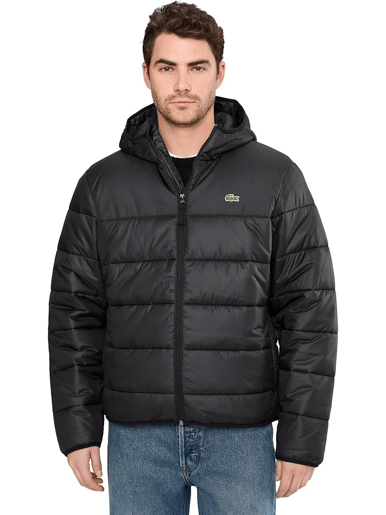 Black Lacoste Water-Repellent Quilted Puffed Jacket
