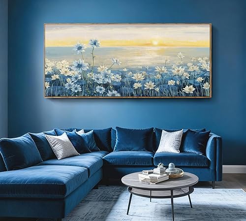 Vista 117 de Lienzo decorativo para pared, baño, estilo bohemio, costero, granja, vaca, montaña, flor, ilustración, obra de arte floral, paisaje rústico de Arte