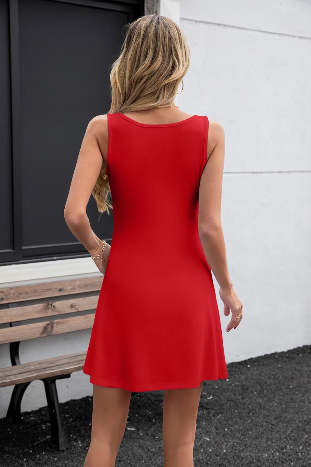 VICHYIE Womens Summer Ribbed Knit Square Neck Dress A Line Flare Mid-Thigh/Above Knee/Mini Ruffle Swing Sundress - Image 4