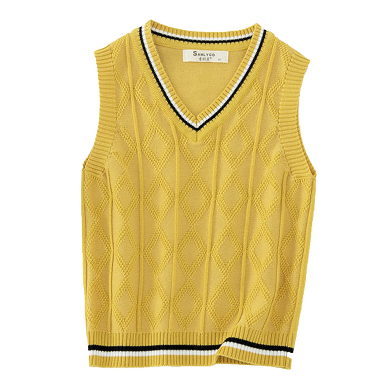 TiaoBug Chaleco de Punto Basico para Niños Jersey Estudiantes Suéter Ropa Uniforme Escolar con Cuello V sin Mangas 3-12 Años