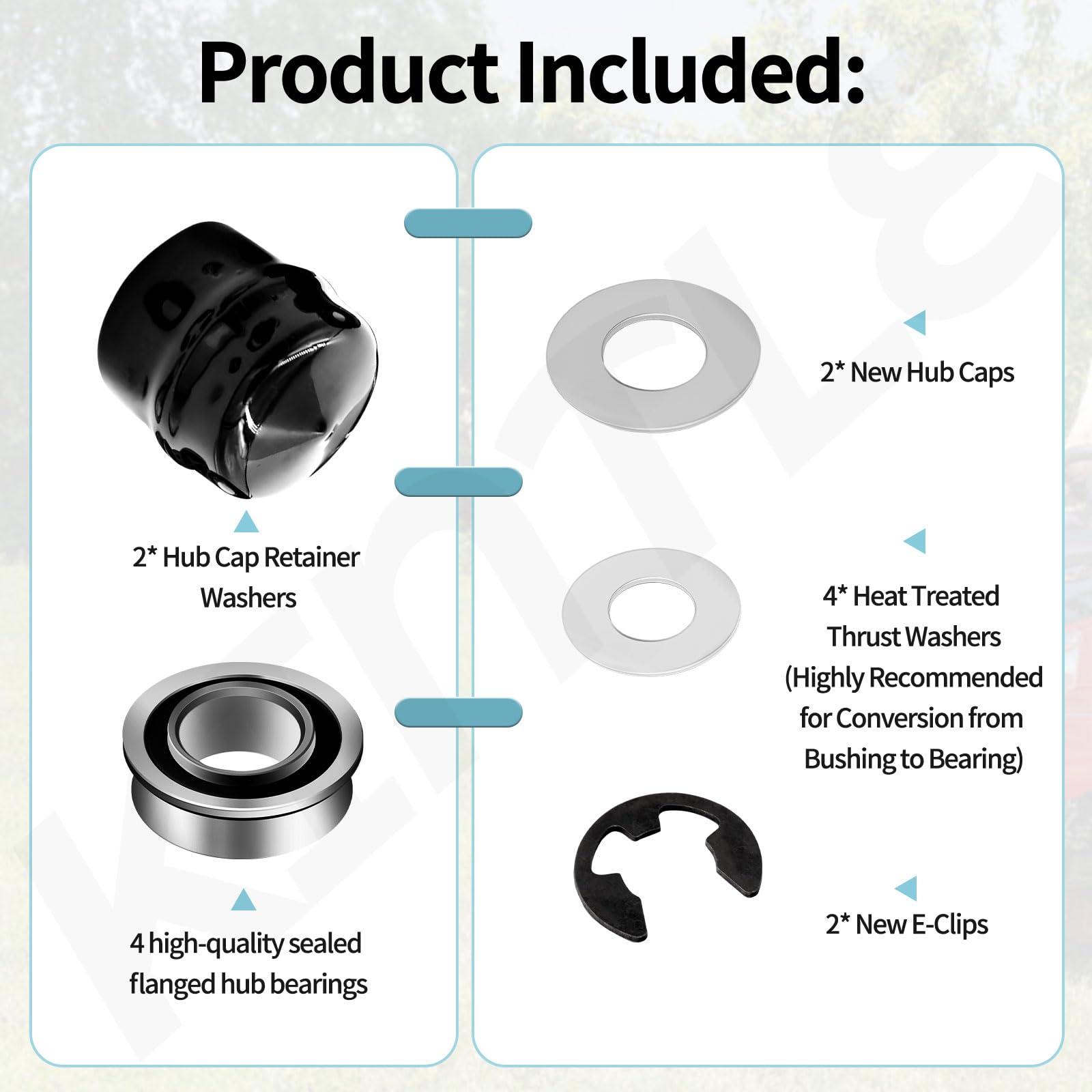 Kit de conversión de buje de rueda delantera a cojinete 9040H compatible con Craftsman, Poulan, Husqvarna, Jonsered, Murray Cortacésped para 532009040, 532124959, 91334, 491334MA, 5920H, 9040HR, 9040N