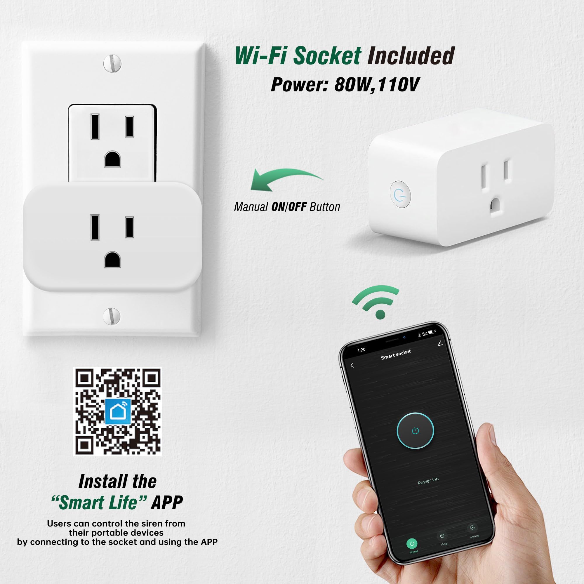 Nippon America - Sirena de alarma de alta potencia (TC-S7545-110), 80 vatios, 120 decibelios, activa remotamente, sirena para exteriores, largo alcance, Wi-Fi inalámbrico