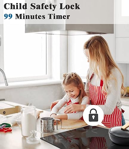 Miniatura 5 de Karinear Placa de inducción de 24 pulgadas, estufa eléctrica de 4 quemadores, quemador de inducción con temporizador y bloqueo infantil, función de