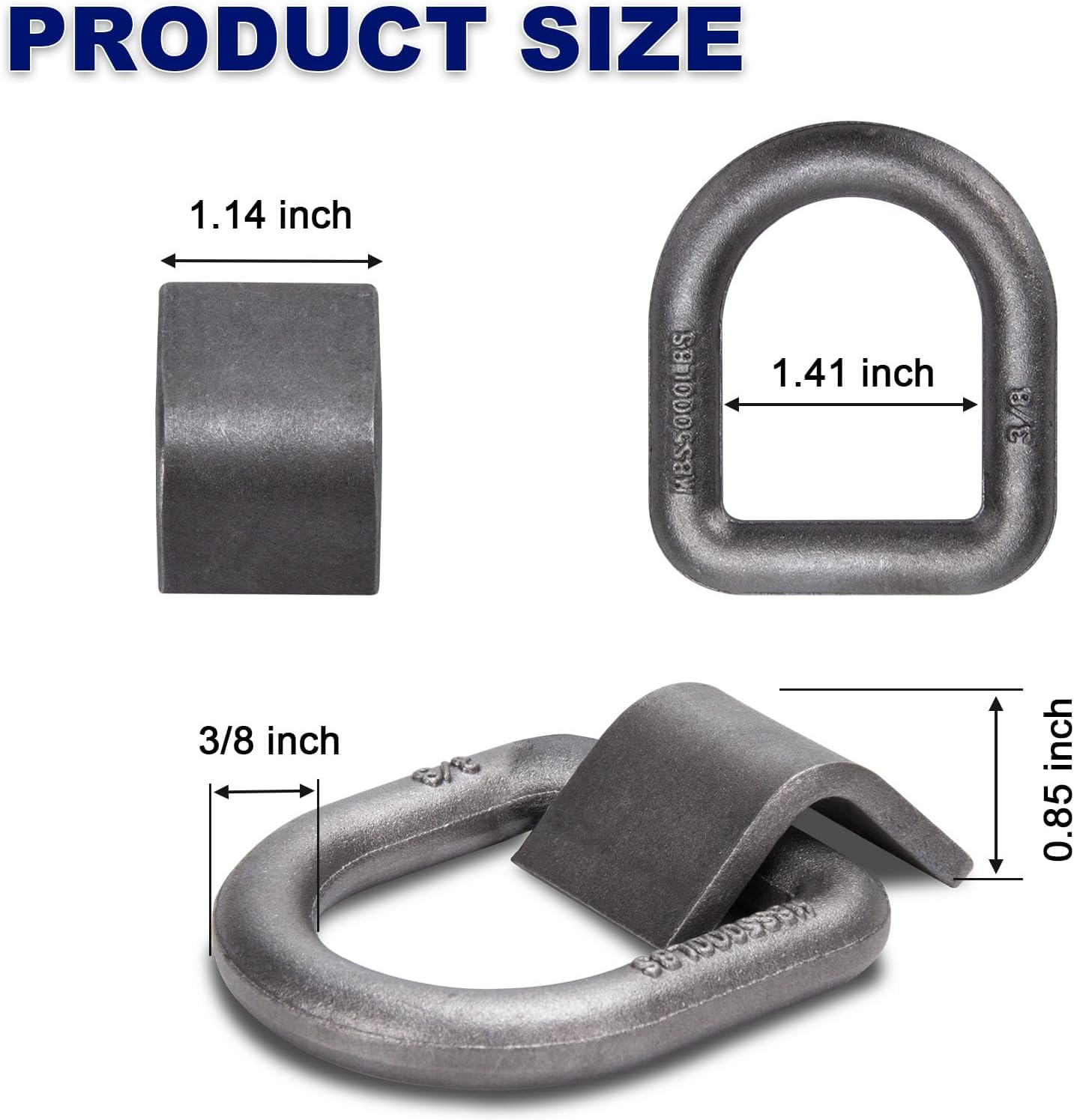 Anello a D forgiato da 3/8" con MBS: 2,3 kg, anello a D con punti di ancoraggio saldati per rimorchi, camion, camper, ATV Tiedown, applicazioni agricole ecc. (confezione da 20)