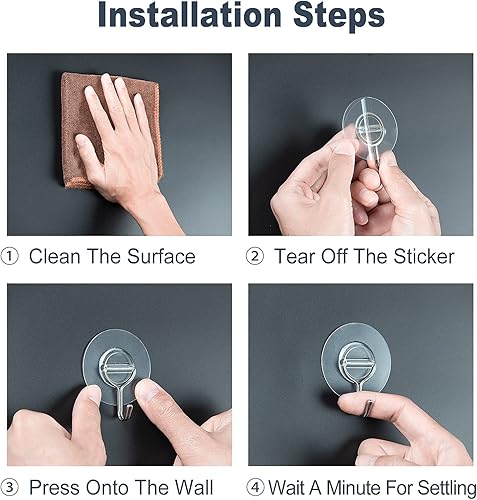 Miniatura 5 de Paquete de 12 ganchos de plástico transparente para colgar ganchos de pared adhesivos resistentes y fuertes