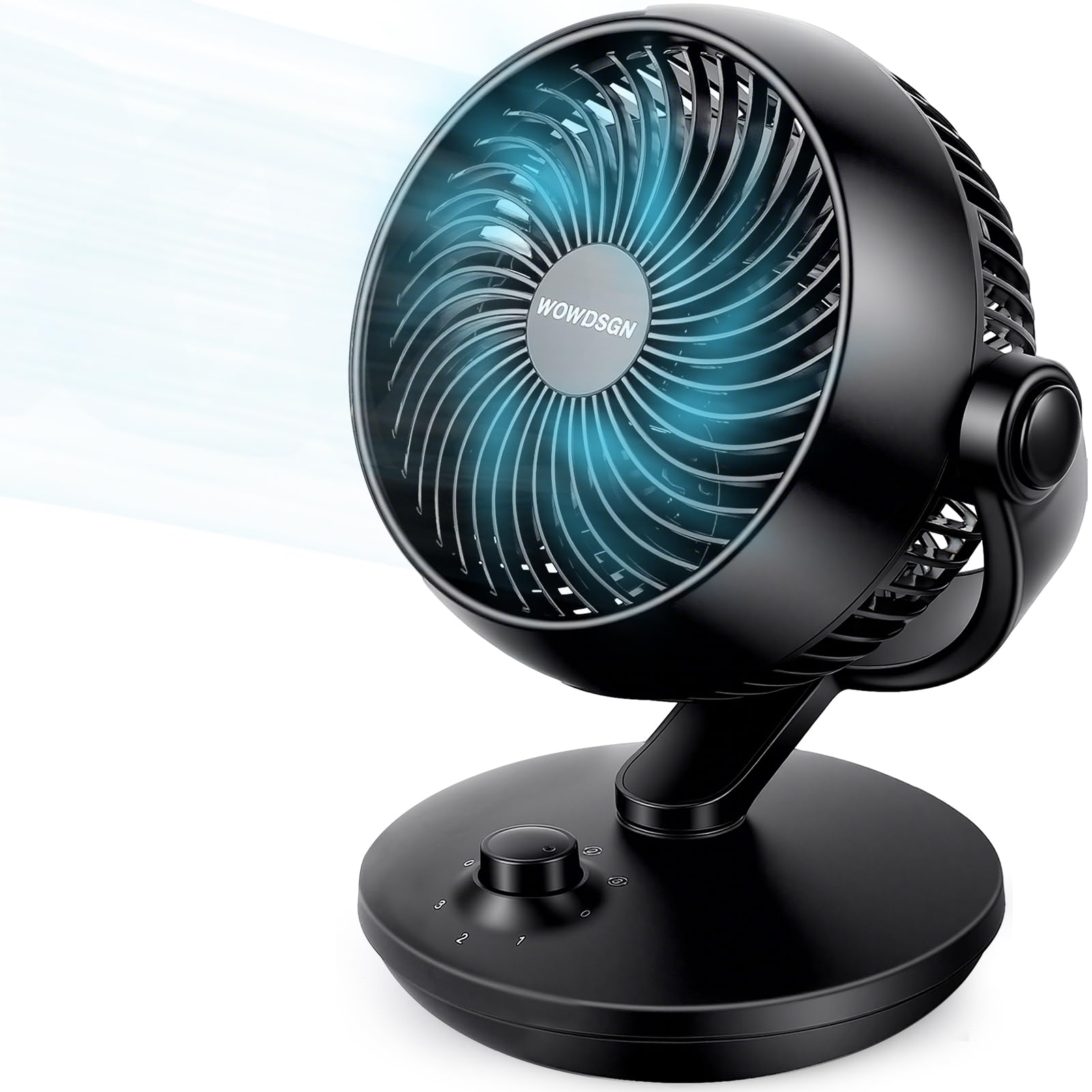 WOWDSGN Tischventilator 24dB 3D Turbo-Luftzirkulator 100° 80° Oszillation 3 Geschwindigkeitsstufen Schwarz