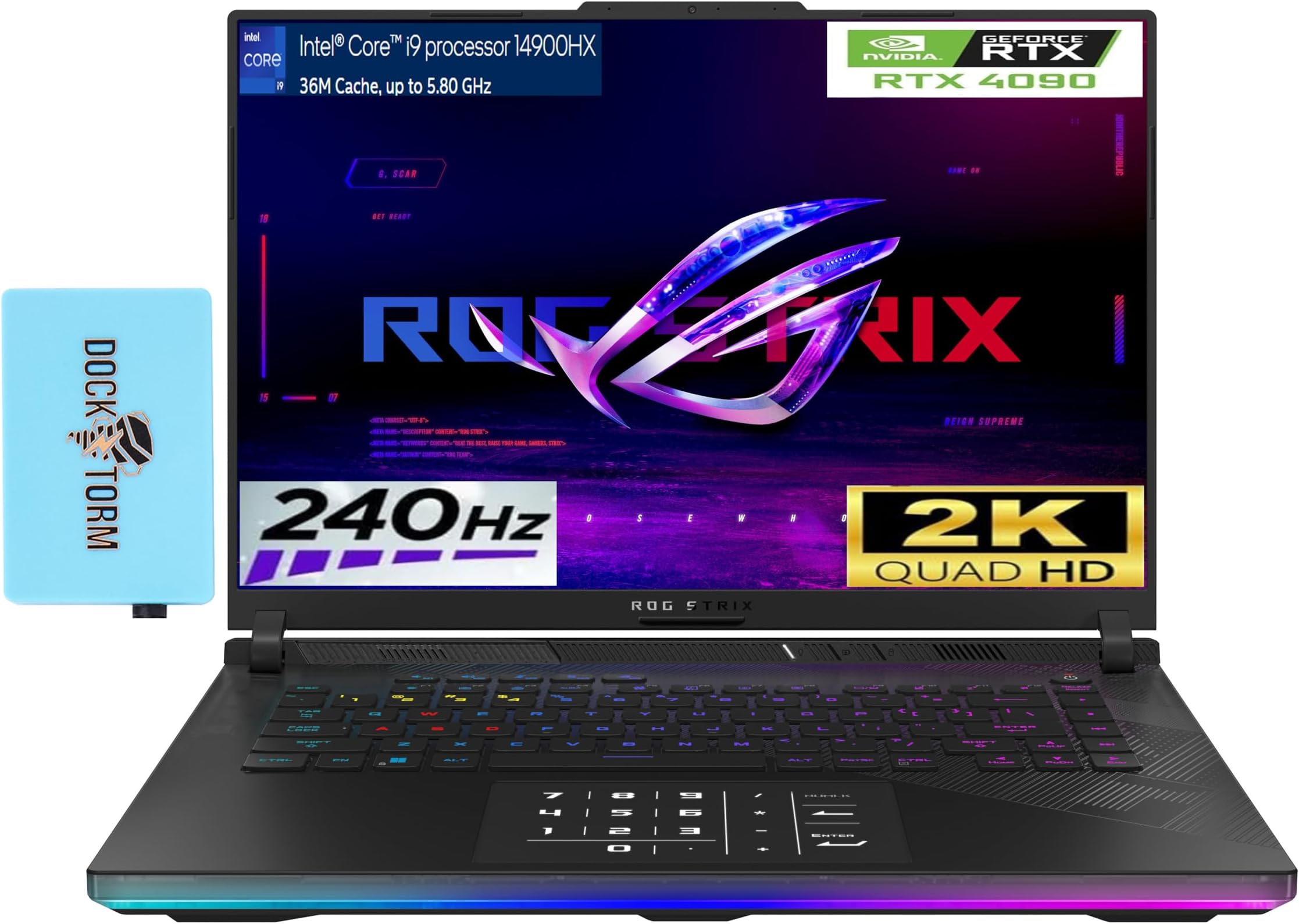 ASUS ROG Strix Scar 16 Gaming Laptop 16.0" Nebula HDR 240 Hz 1100 nits WQXGA Mini LED (Intel i9-14900HX, GeForce RTX 4090, 32GB DDR5, 2TB SSD, Per Key RGB KYB, Win 11 Pro) w/DKZ Hub
