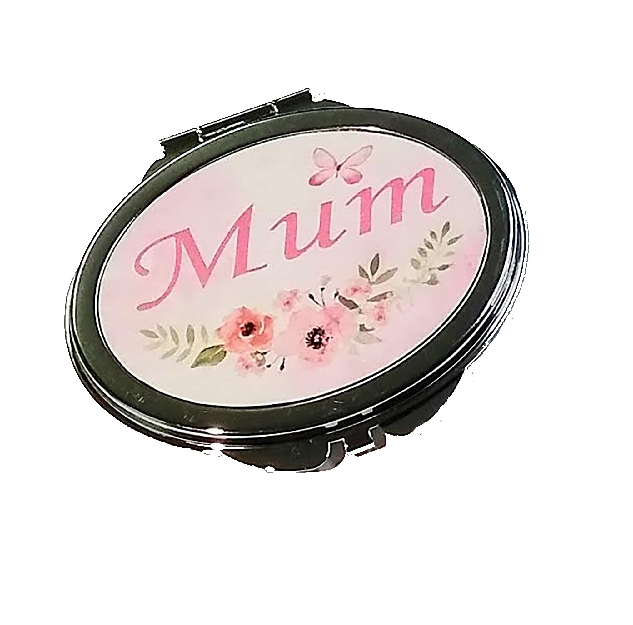 Personalised Gift Products Pink Floral Butterfly Personalised Compact Mirror Gift Present