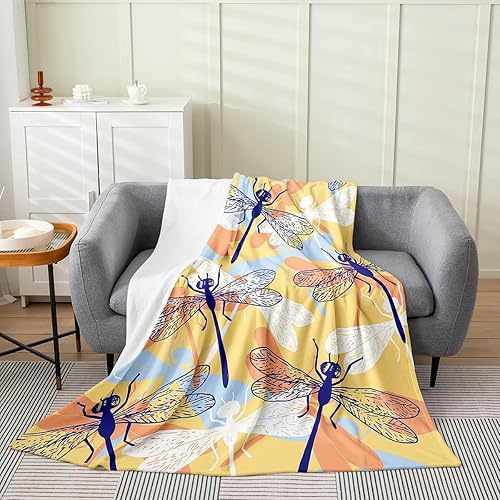 Miniatura 6 de Manta de libélulas de 40 x 50 pulgadas, manta de vellón de libélula de acuarela, regalos para mujeres y niñas, manta de franela de animales