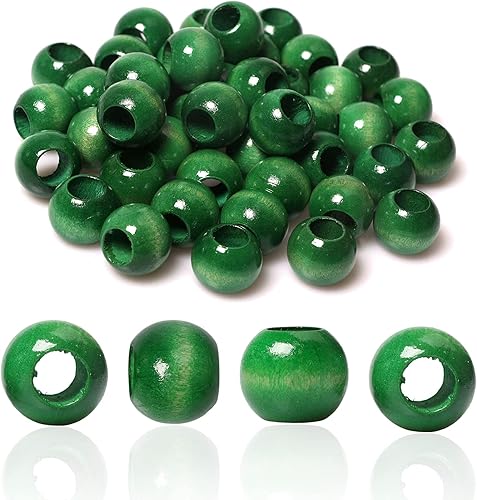Cuentas de madera verde de 0.709 in de agujero grande redondas sueltas cuentas espaciadoras estilo vintage cuentas de macramé de madera con agujero