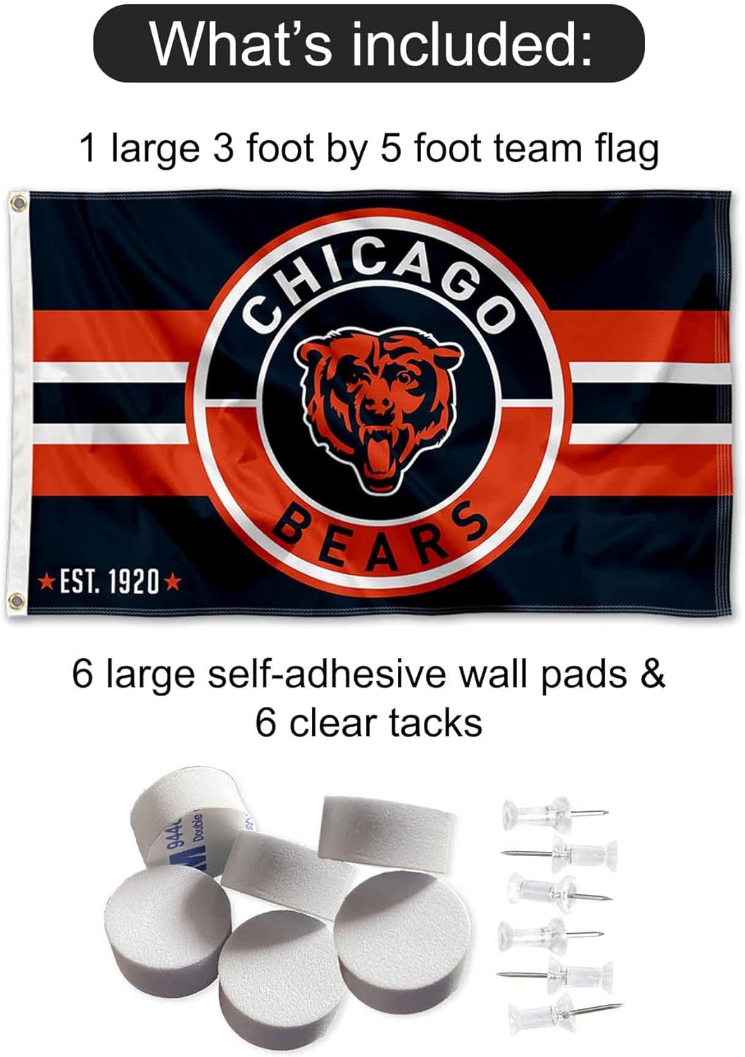 WinCraft Chicago Bears Patch Button Banner and Tapestry Wall Tack Pads