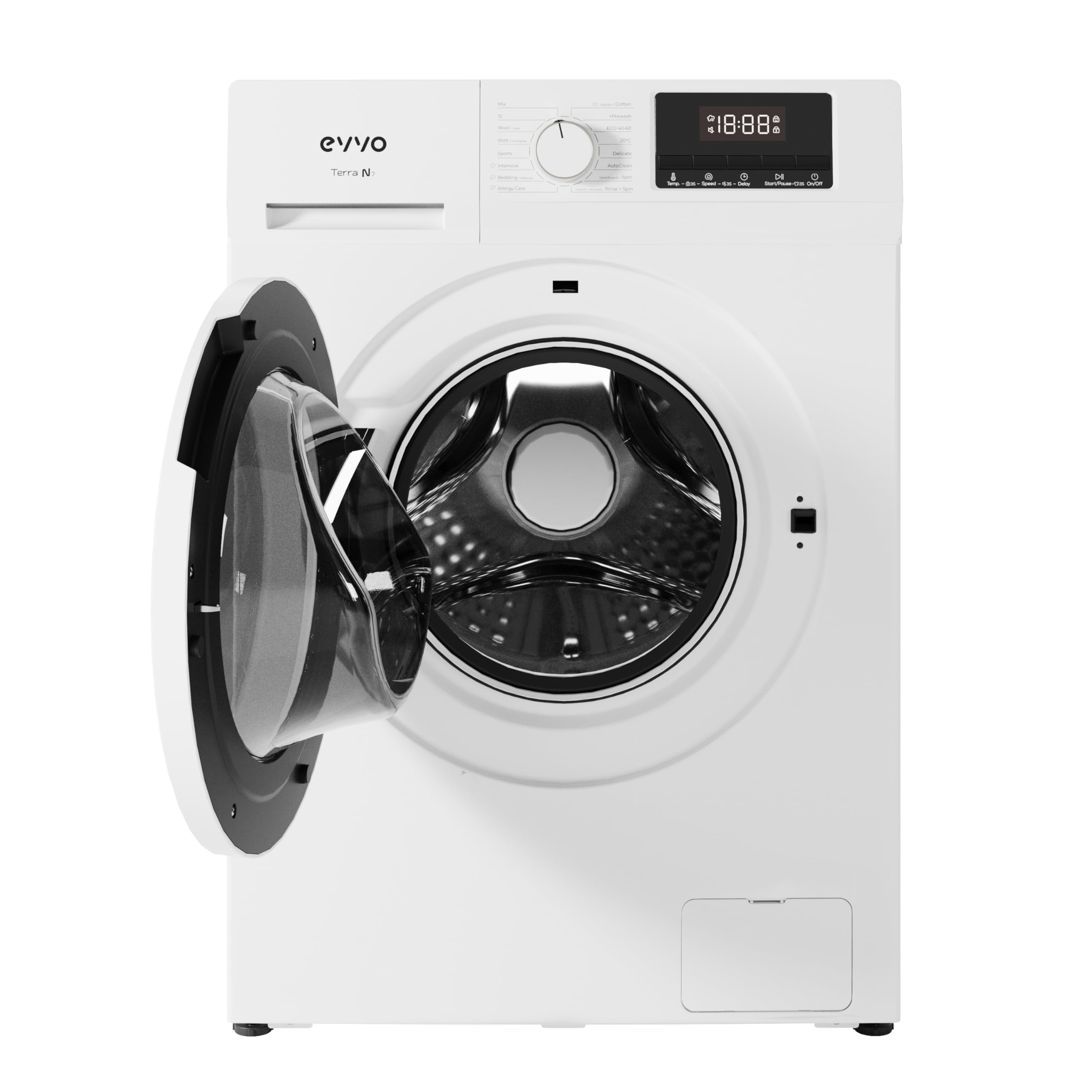 EVVO Lavadora Gran Capacidad TERRA N - Capacidad de 10 Kg, 1400 RPM, E. Energética A - Motor E-DRIVE Inverter, 16 Programas, Programa Rápido 15'
