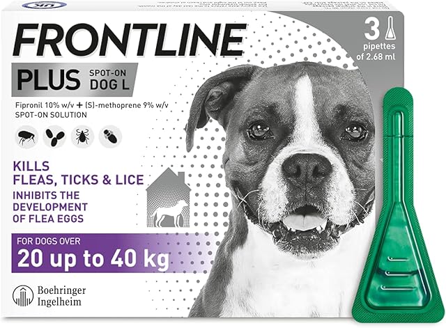 FRONTLINE Plus Flea & Tick Treatment for Large Dogs (20-40 kg) - 3 Pipettes