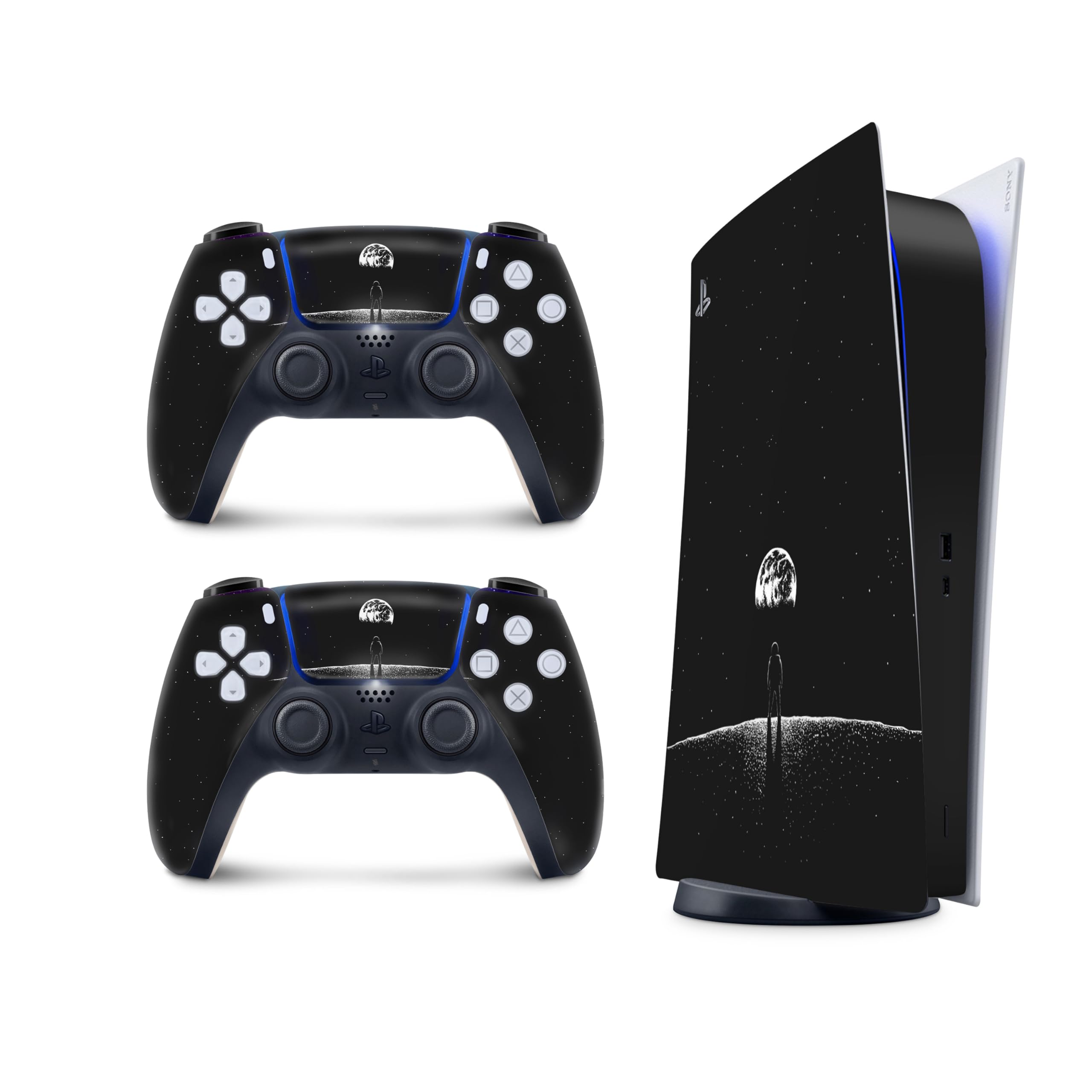 PS5 Space Skin for PlayStation 5 Console and 2 Controllers, Moon Skin Vinyl 3M Decal Stickers Full wrap Cover (Disk Edition) (Digital Edition)