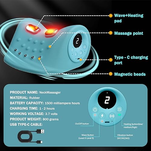 Miniatura 5 de HSAND Masajeador de cuello, relajante portátil de hombros y cuello, 4 modos ajustables para rigidez y alivio del dolor, mejora la circulación