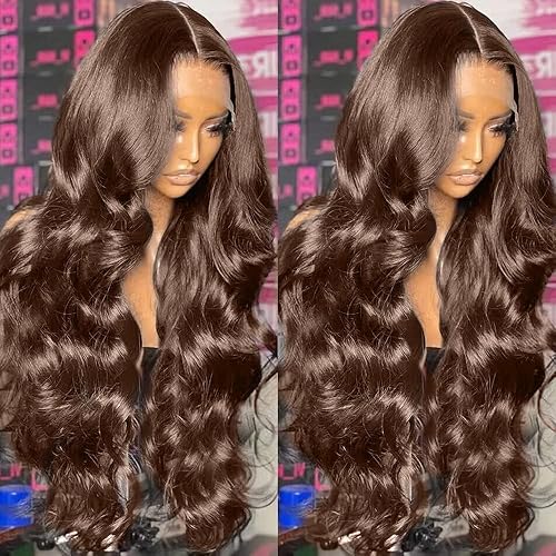 200% Density 13x4 Auburn Brown Body Wave Lace FrontWigs Chestnut Brown Colored Human HairWigs For WomenHD Transparent Lace FrontWig Human Hairwith Baby Hair(32 Inch,13x4 BrownLace Front Wig HumanHair)