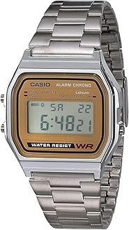 A158WA Series | Unisex Digital Watch | Vintage | WR | 100 SEC Stop Watch | Daily Alarm | Regular Time Keeping: Hour, Minute, Second, PM, Date, Day | Led Light | 7 Yr Battery