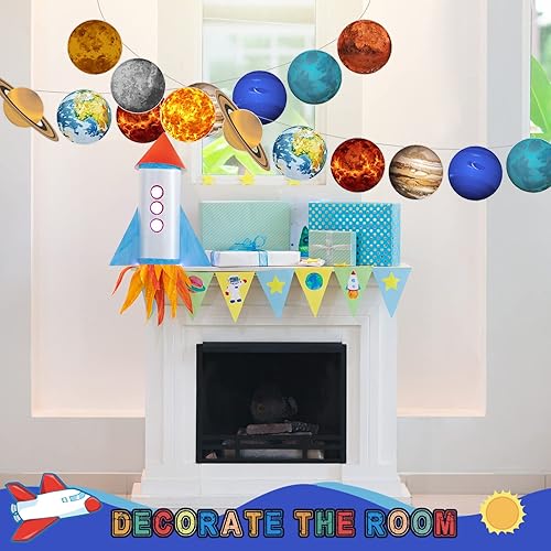 Miniatura 7 de 4 tiras de banderines de planeta espacial, decoraciones de fiesta espacial, universo, sistema solar, serpentinas de fiesta para niños, para primer