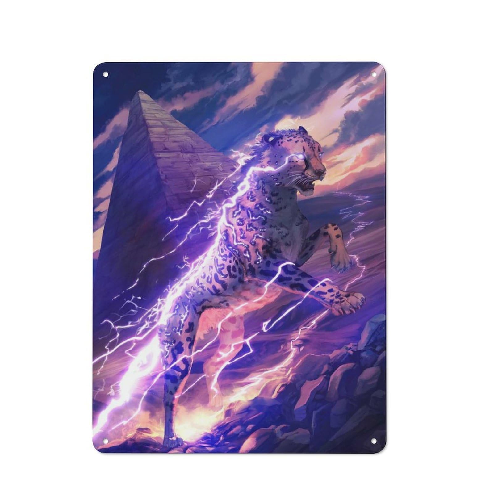 Tin Wall Plaque 40x30cm with Electric Cheetah for Café Or Home Bar, New-space Wall Decor for Hospitality Decor Collectors