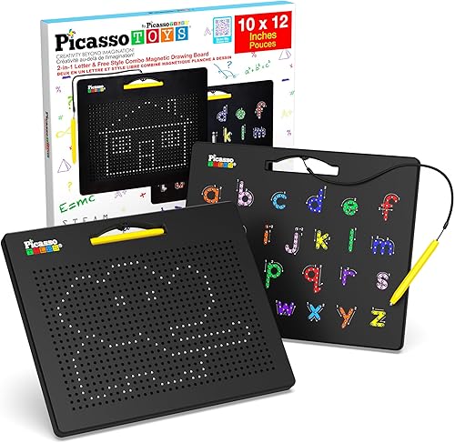 Miniatura 8 de PicassoTiles Tabla de dibujo de caballete artístico todo en uno pizarra y pizarra blanca con accesorios de arte juguetes para niños pequeños