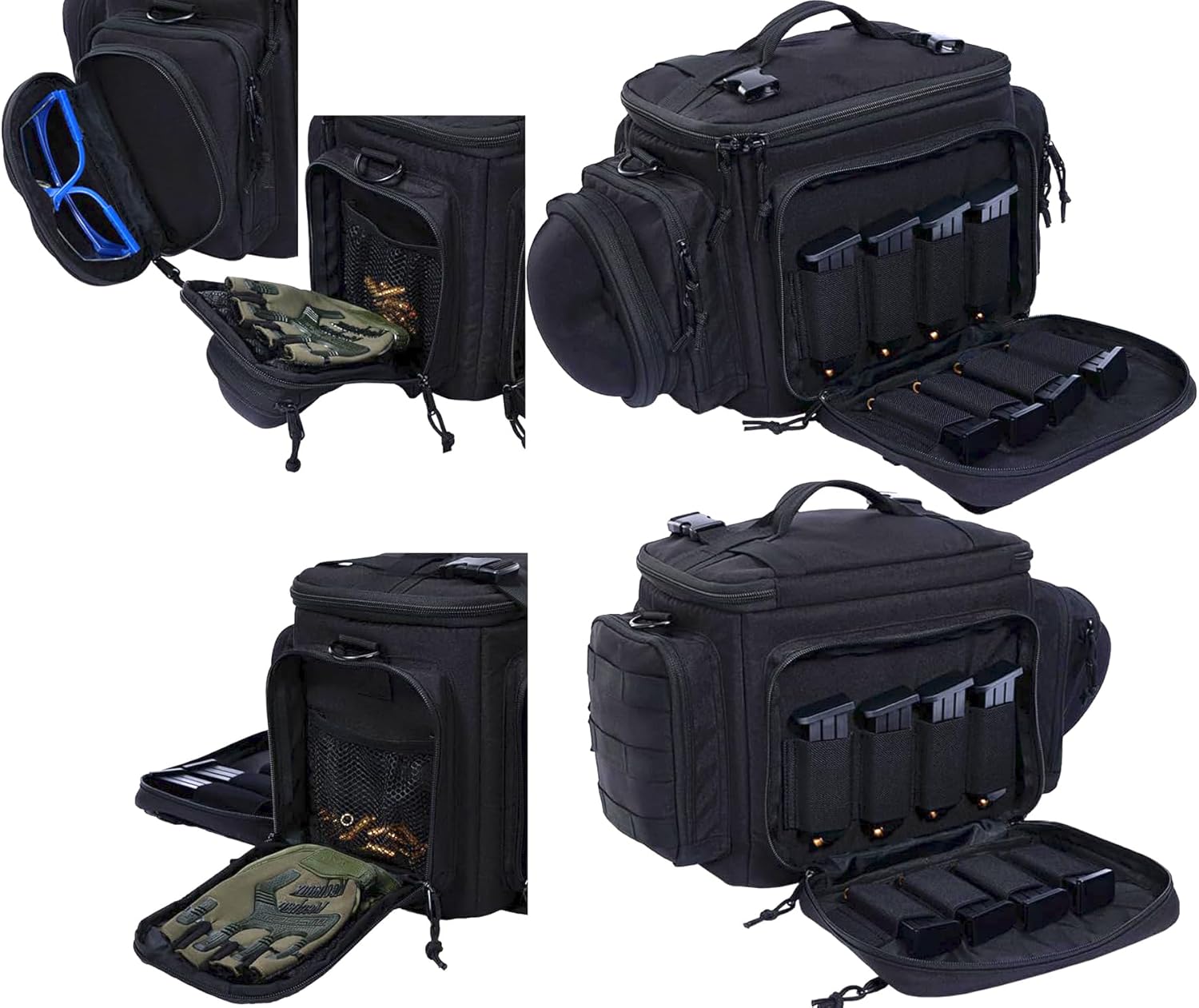 Pistol Bag Tactical Gun Range Bag Deluxe Pistol Shooting Range Duffle Bags with 16 Magazine slots for 4 Pistols